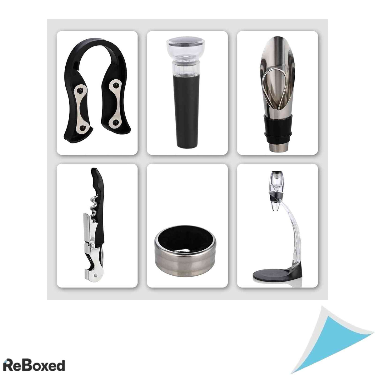 Aerator Decantor pentru Vin Cieex cu Suport de Masa Filtru si Set Accesorii Desfacator Taietor Capsula Dop Turnator Inox si Negru