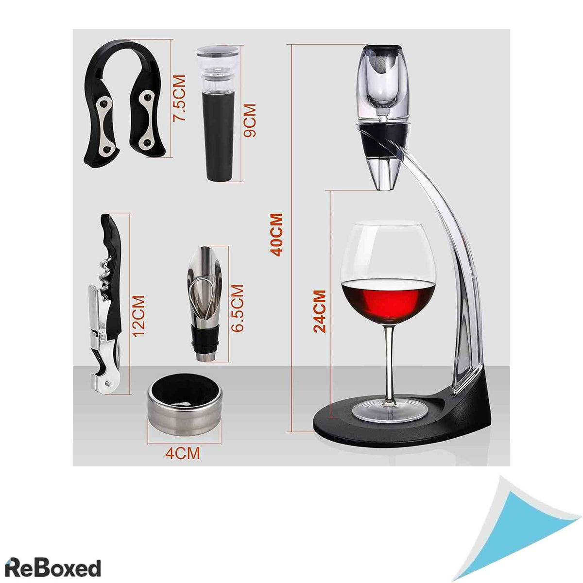 Aerator Decantor pentru Vin Cieex cu Suport de Masa Filtru si Set Accesorii Desfacator Taietor Capsula Dop Turnator Inox si Negru