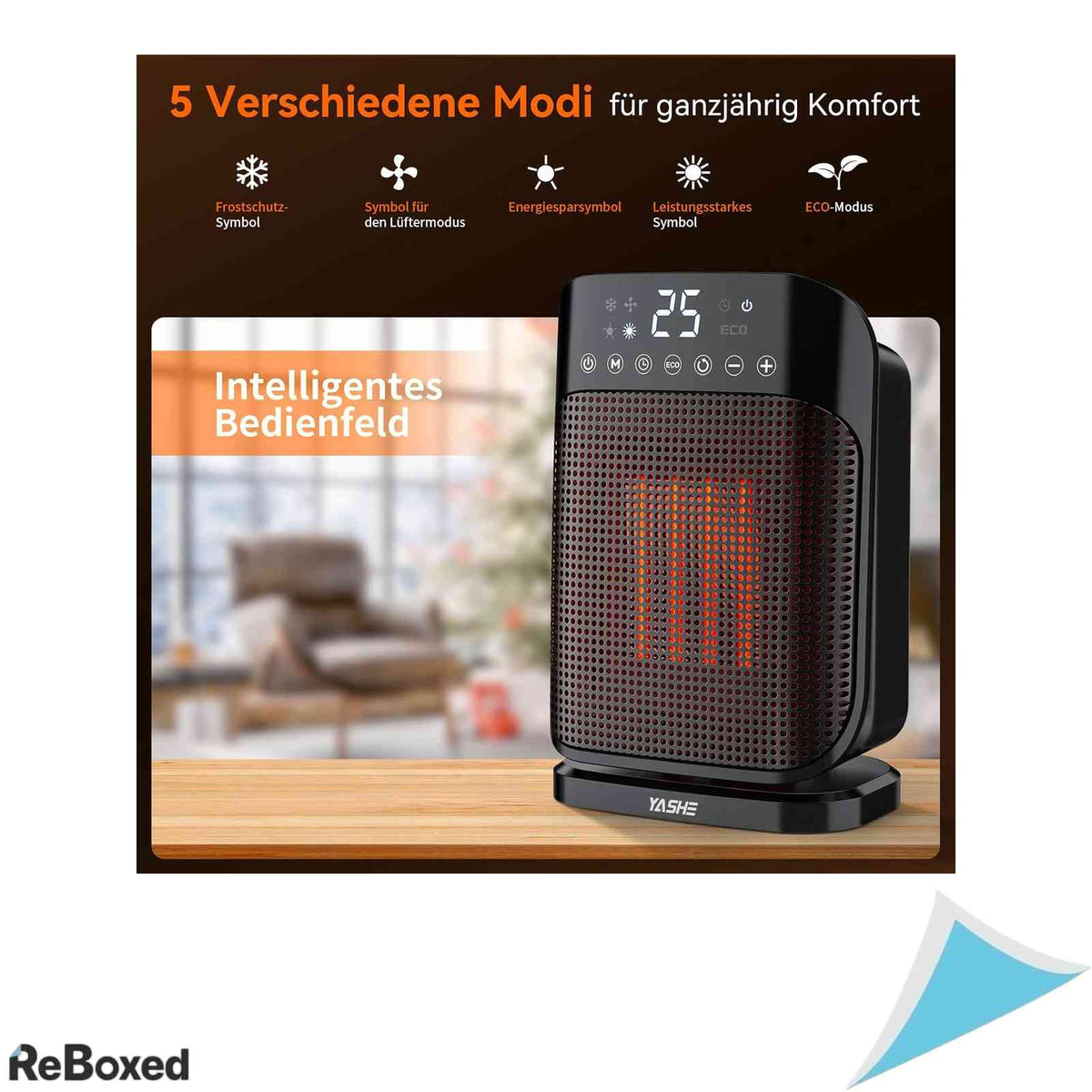 Aeroterma Ceramica PTC YASHE Putere 1800W Economica 5 Moduri Termostat ECO Oscilatie 75 Grade Timer 24H Telecomanda Protectie Rasturnare Negru