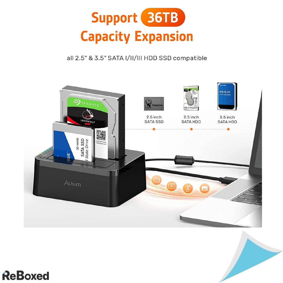 Alxum Docking Station USB-C 2 x HDD/SSD Functie Clonare 2x18TB