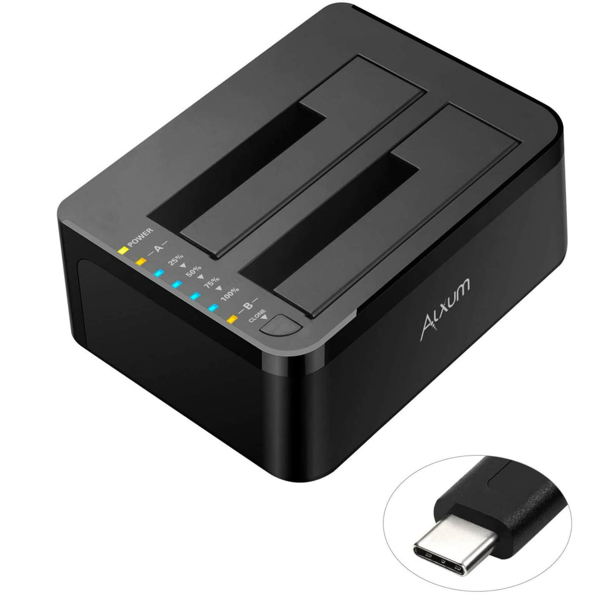 Alxum Docking Station USB-C 2 x HDD/SSD Functie Clonare 2x18TB