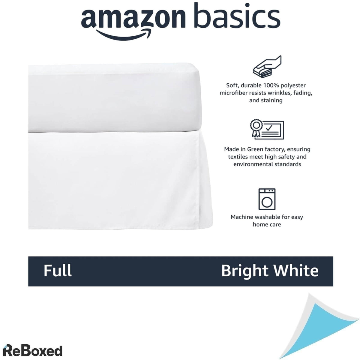 AmazonBasics Husa de Pat  cu Volane Alb Stralucitor 137 x 191 x 41 cm