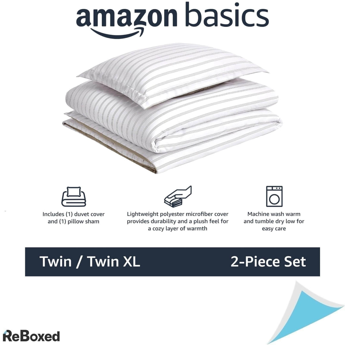 AmazonBasics Set Lenjerie de Pat Plic Pilota 168 x 229 Fata Perna 51 x 66 Dunga Taupe