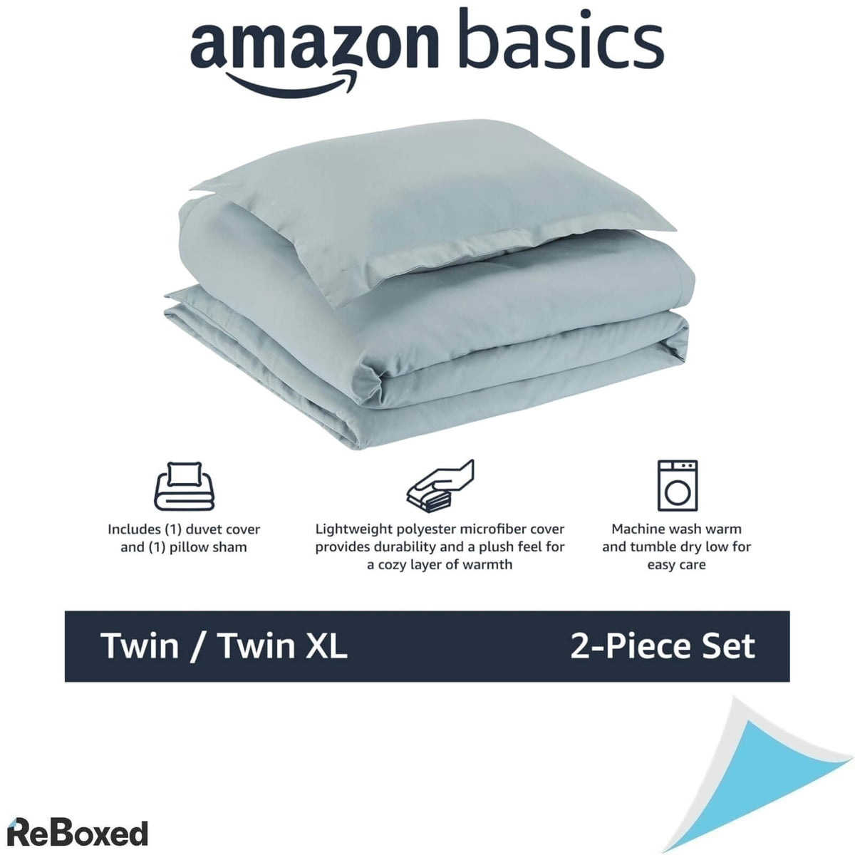 AmazonBasics Set Lenjerie de Pat Plic Pilota 168 x 229 Fata Perna 51 x 66 Spa Albastru