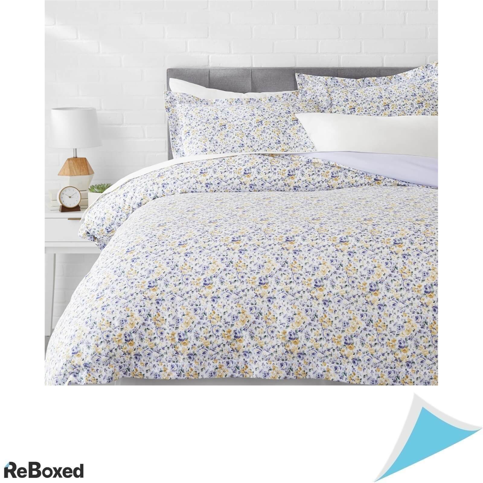 AmazonBasics Set Lenjerie de Pat Plic Pilota 224 x 224 si 2 Fete Perna 51 x 66 Albastru Floral