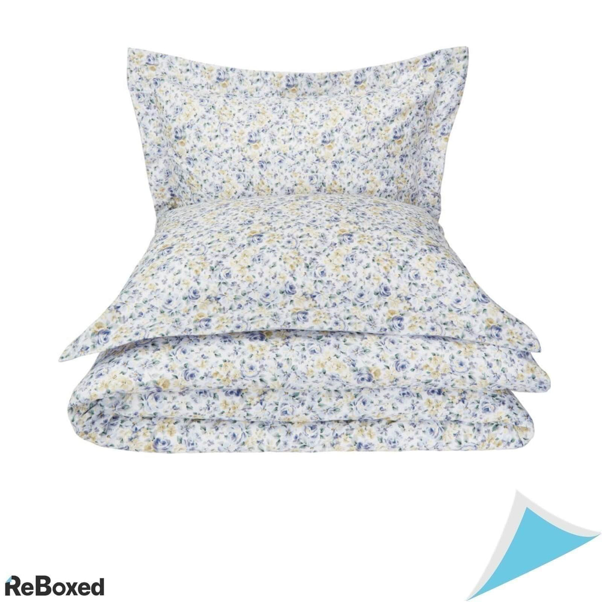 AmazonBasics Set Lenjerie de Pat Plic Pilota 224 x 224 si 2 Fete Perna 51 x 66 Albastru Floral