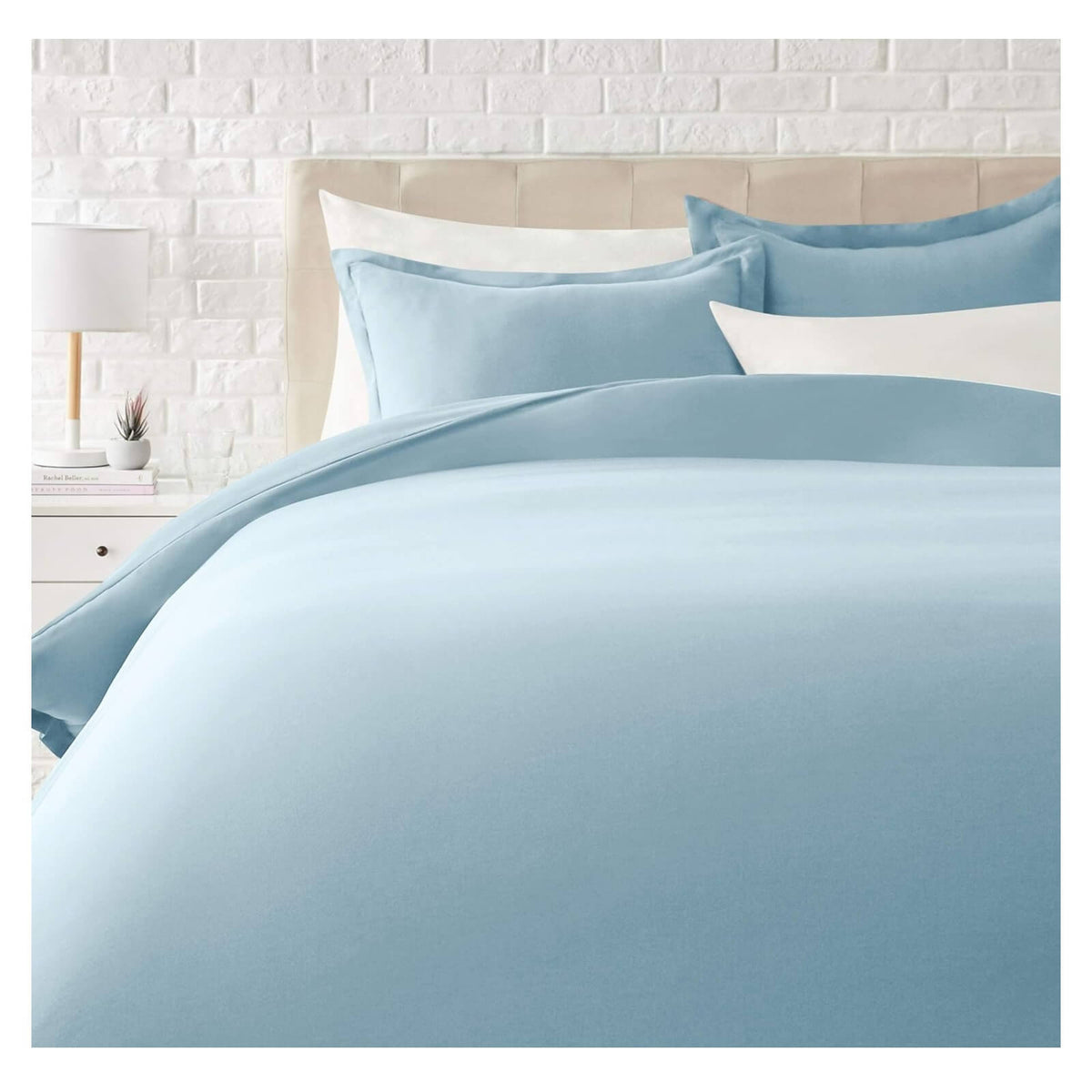 AmazonBasics Set Lenjerie de Pat Plic Pilota 224 x 224 si 2 Fete Perna 51 x 66 Albastru Spa