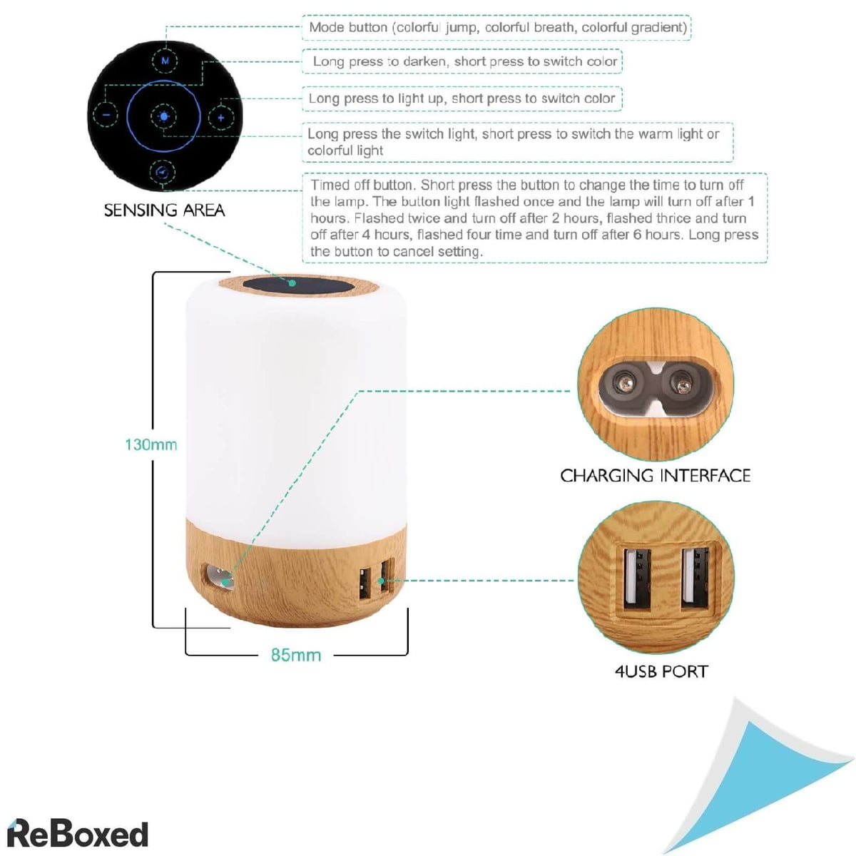 Amouhom Lampa de Birou cu 4 porturi USB Multicolora