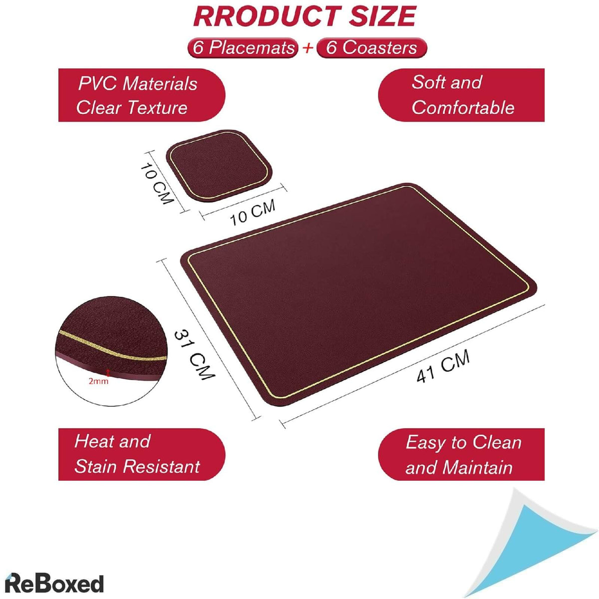 Aoeeppa Set 6 Covorase pentru Masa 41 x 31 cm Rosu