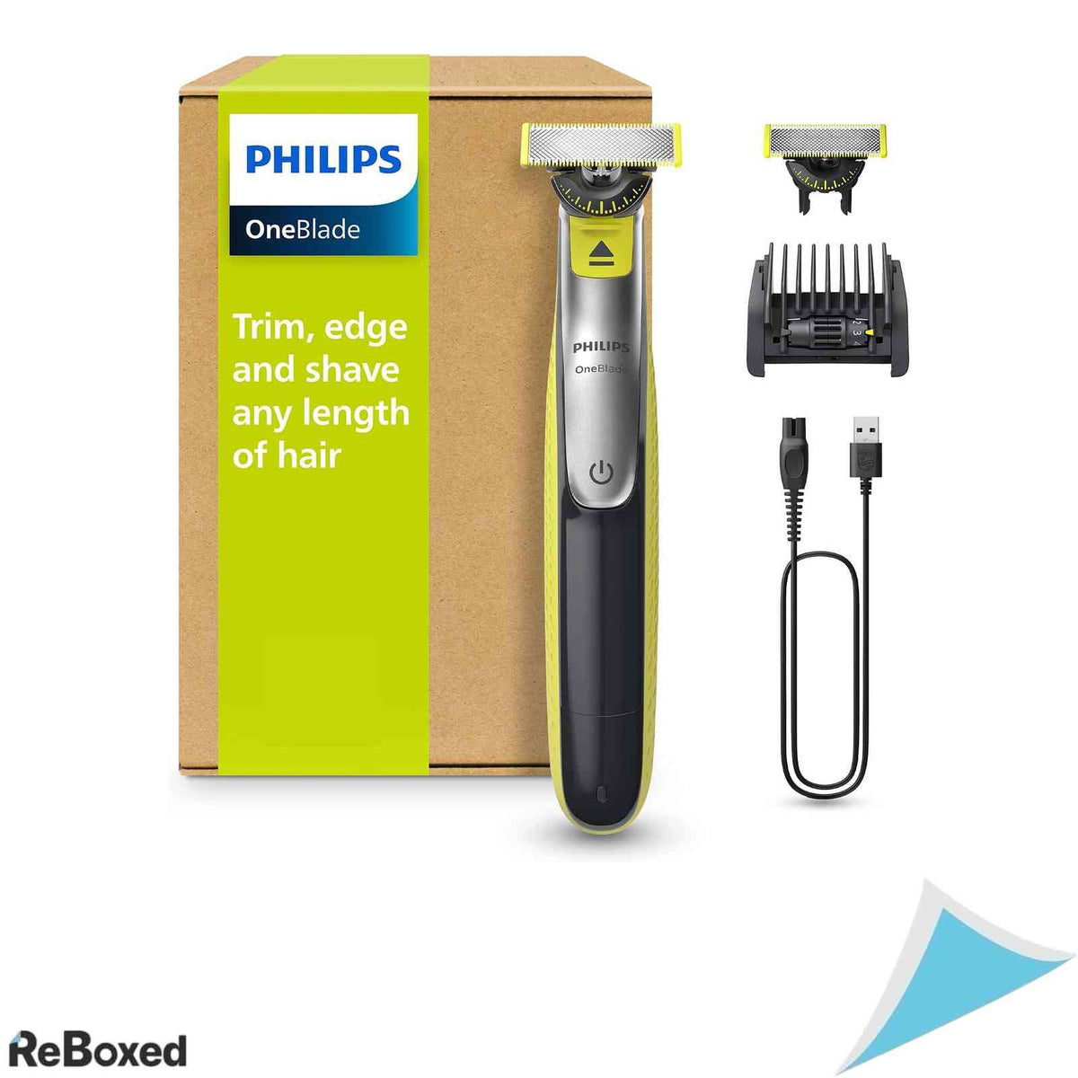 Aparat de Tuns si Ras Philips OneBlade 360 Face QP2734/30 cu 2 Klingen 360 si Pieptene Reglabil 5 in 1 Incarcare USB
