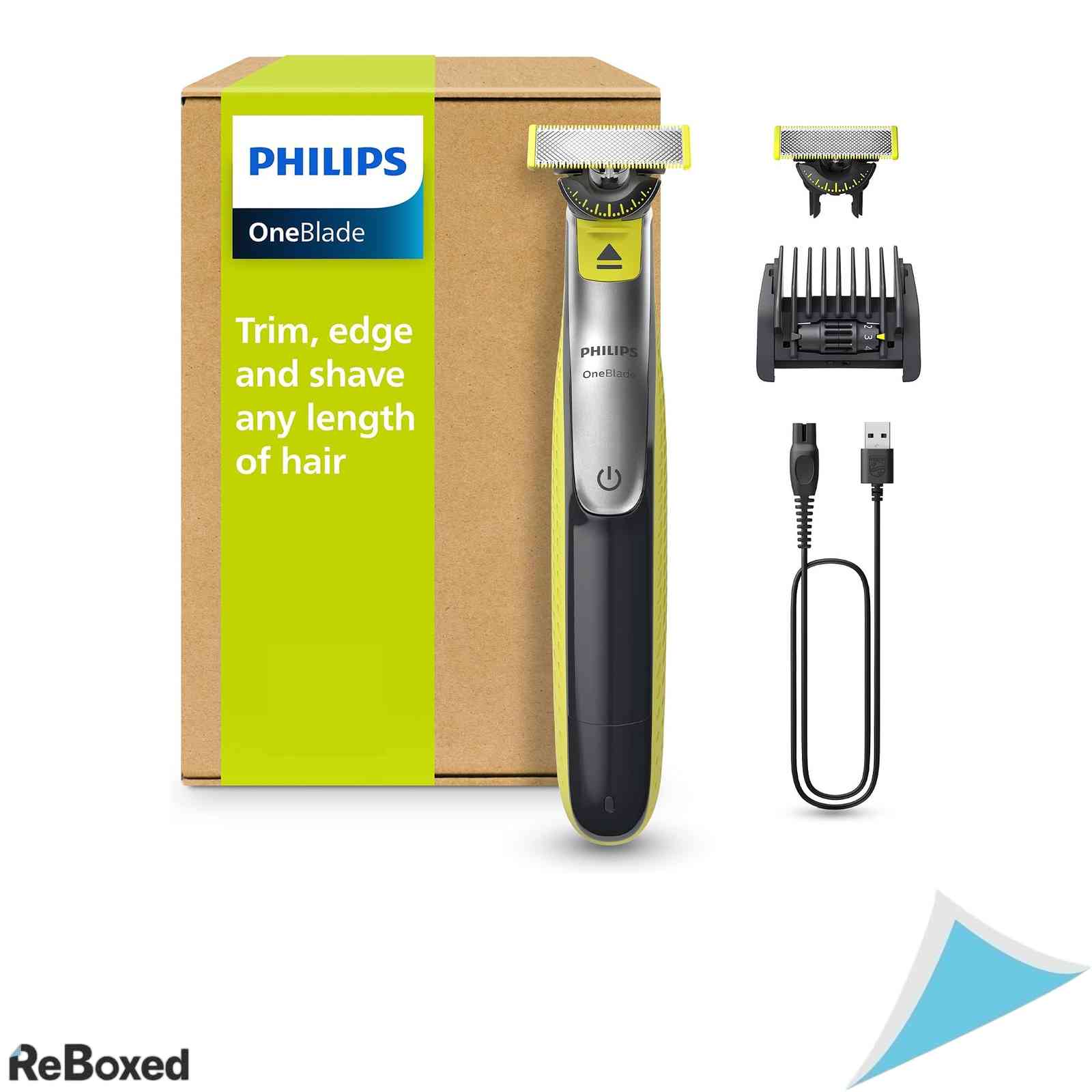 Aparat de Tuns si Ras Philips OneBlade 360 Face QP2734/30 cu 2 Klingen 360 si Pieptene Reglabil 5 in 1 Incarcare USB