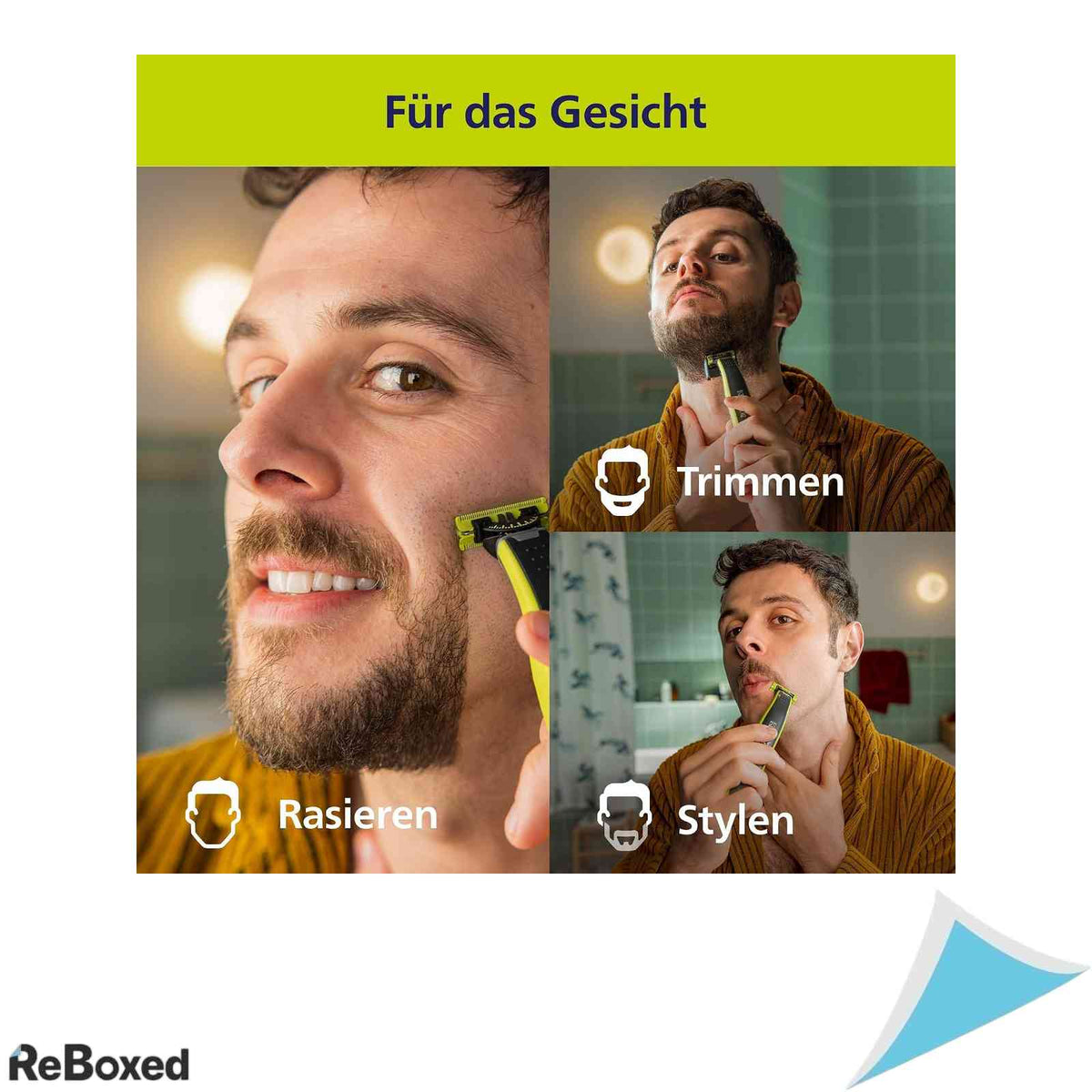 Aparat de Tuns si Ras Philips OneBlade 360 Face QP2734/30 cu 2 Klingen 360 si Pieptene Reglabil 5 in 1 Incarcare USB