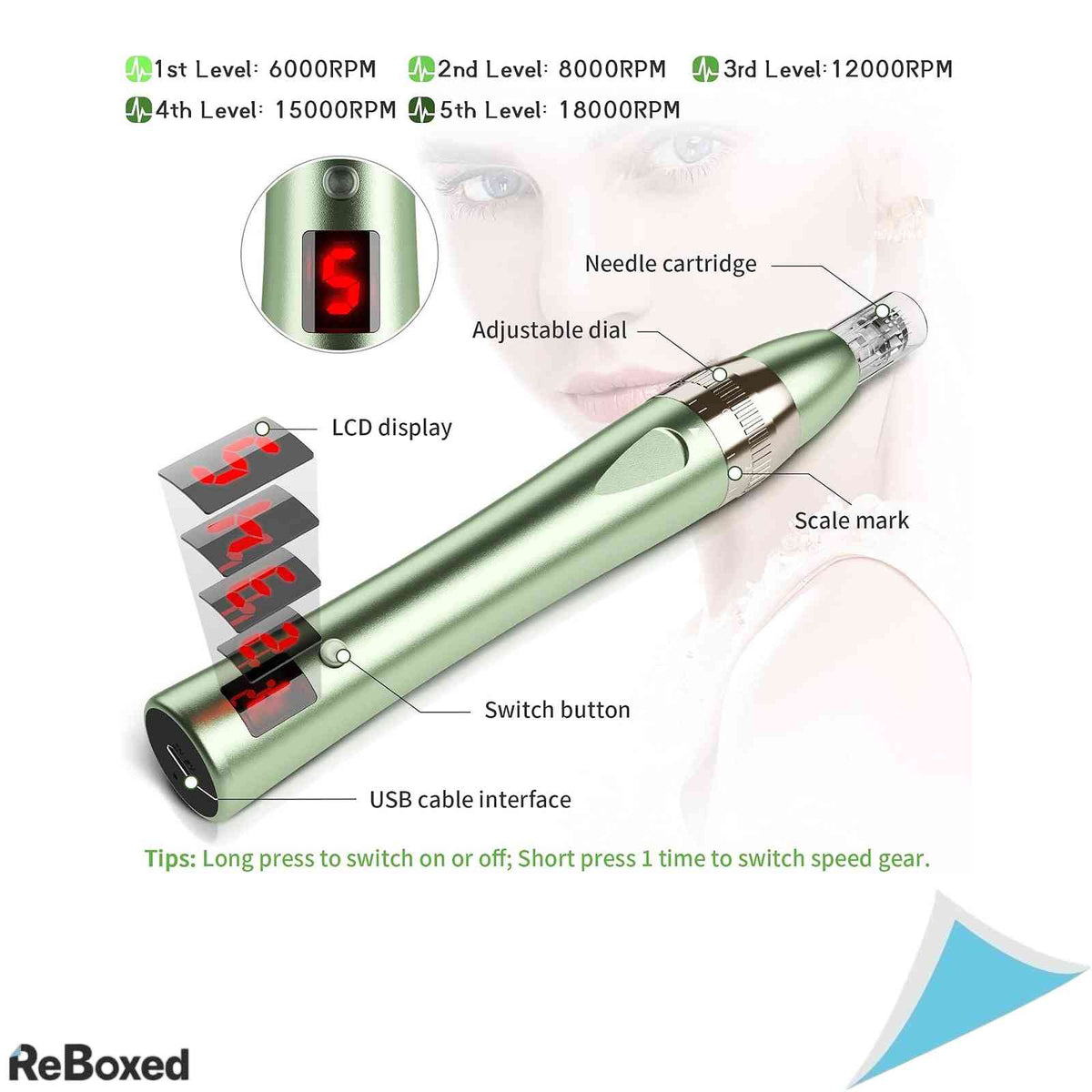 Pen Electric Microneedling Beautlinks Dermapen 0-2.5mm - Aparat Rejuvenare Faciala cu Ecran LCD