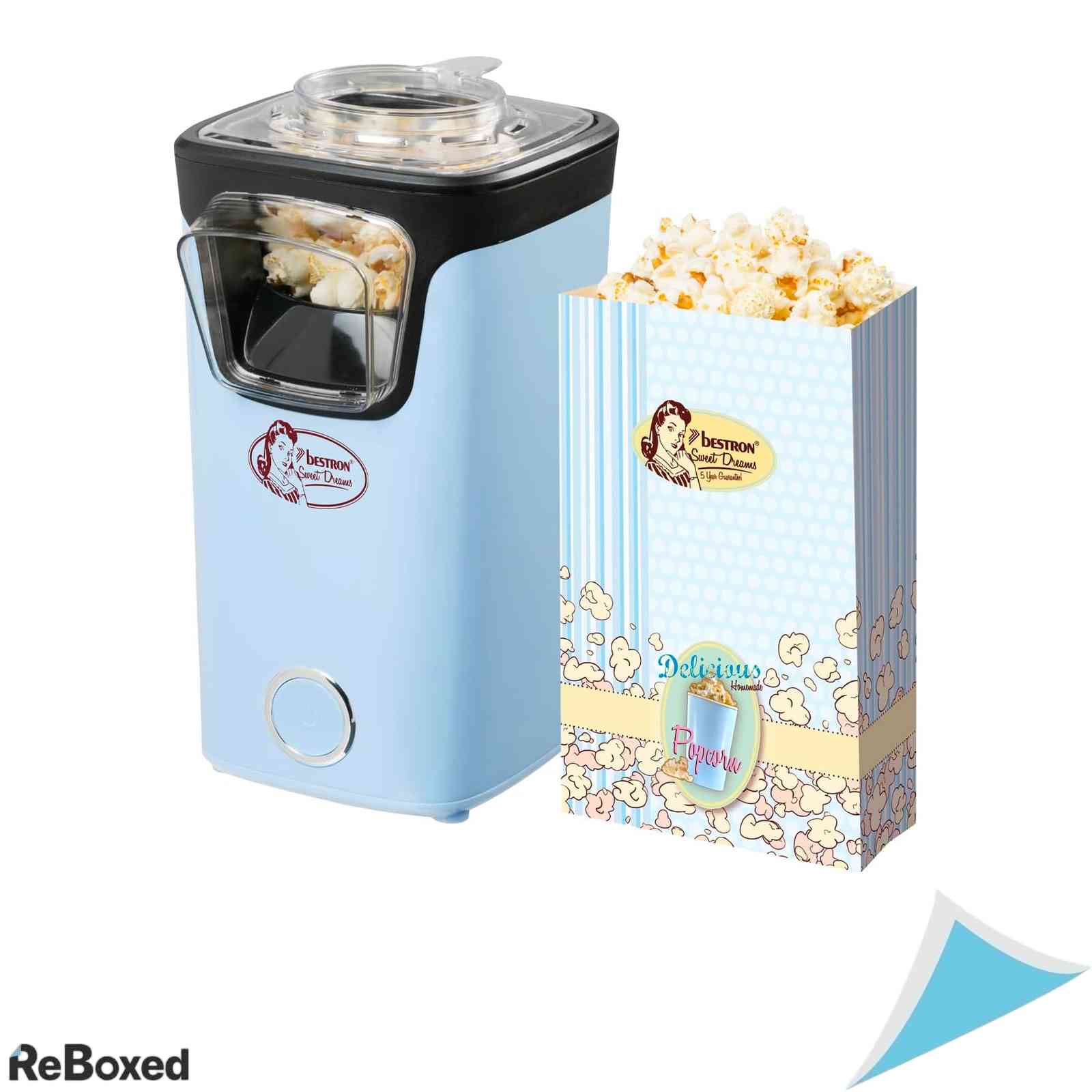 Aparat de Facut Popcorn Bestron Turbo Sweet Dreams 1000W Tehnologie cu Aer Cald Fara Ulei Pungi Incluse Albastru