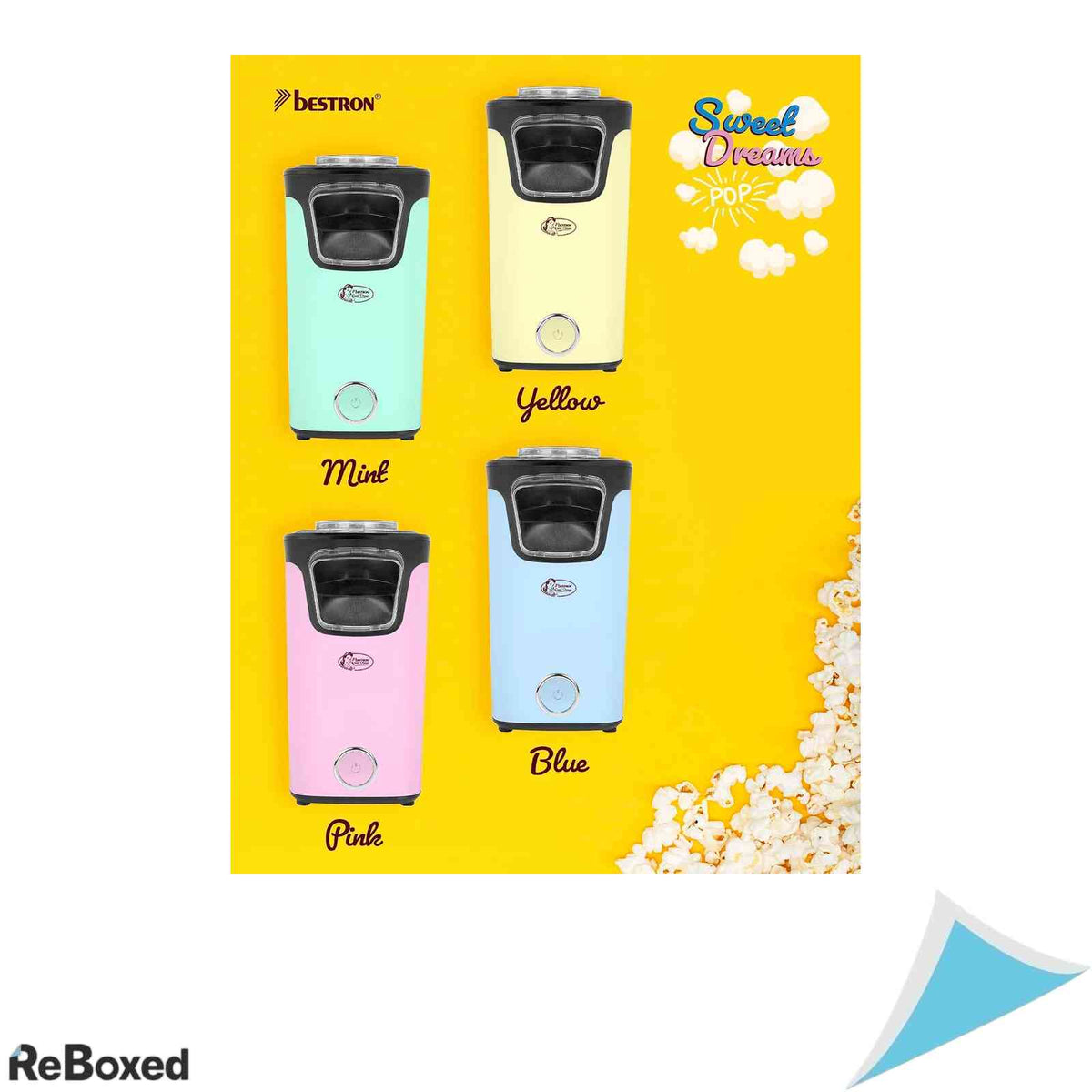 Aparat de Facut Popcorn Bestron Turbo Sweet Dreams 1000W Tehnologie cu Aer Cald Fara Ulei Pungi Incluse Albastru