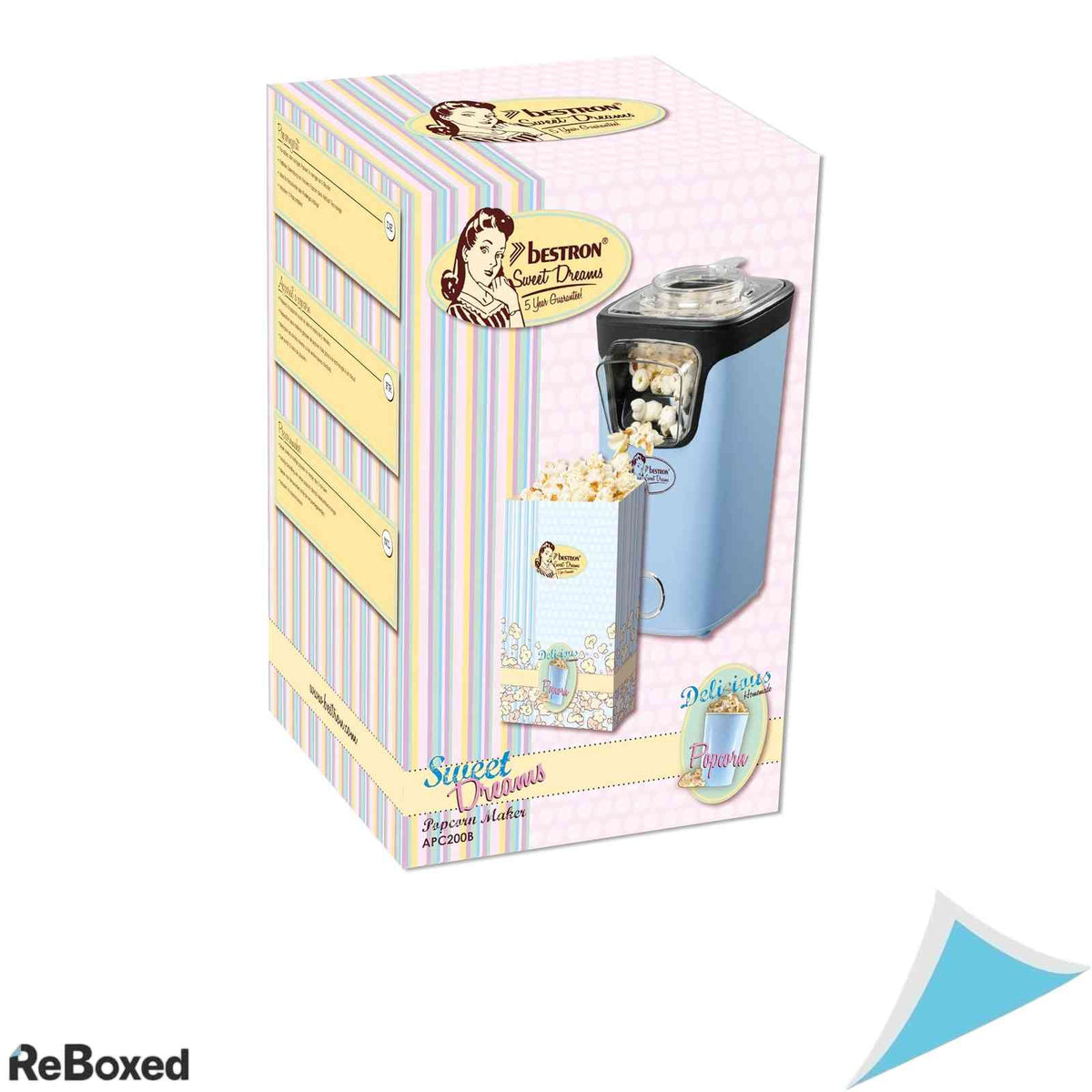 Aparat de Facut Popcorn Bestron Turbo Sweet Dreams 1000W Tehnologie cu Aer Cald Fara Ulei Pungi Incluse Albastru
