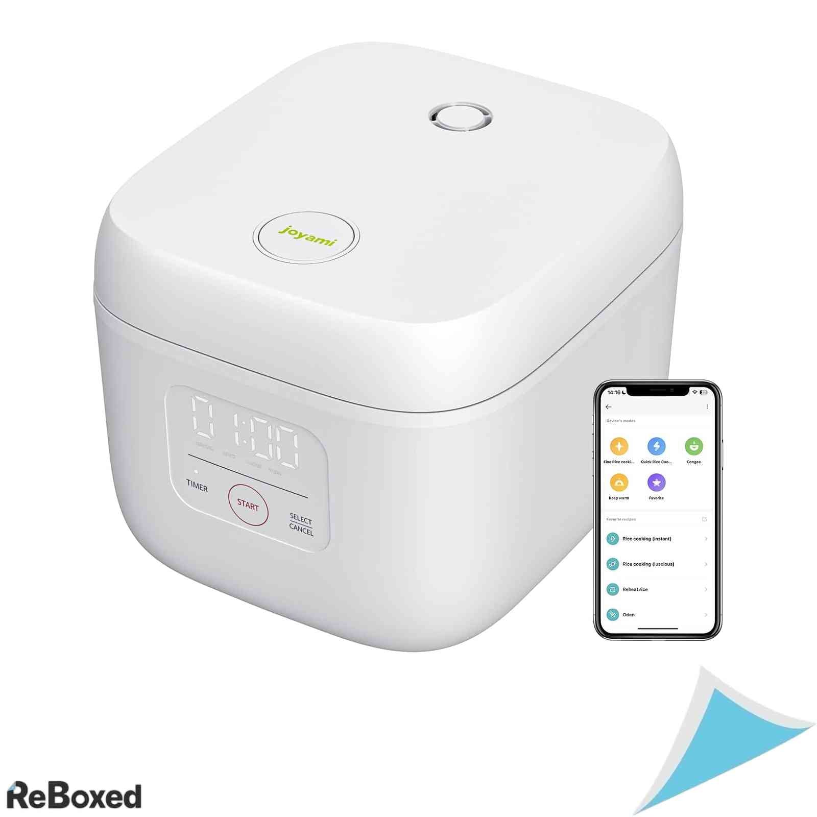 Aparat de Gatit Orez Smart joyami Mini 0.8L Vas Antiaderent Control prin Aplicatie Programare 24h Mentiune Caldura Alb