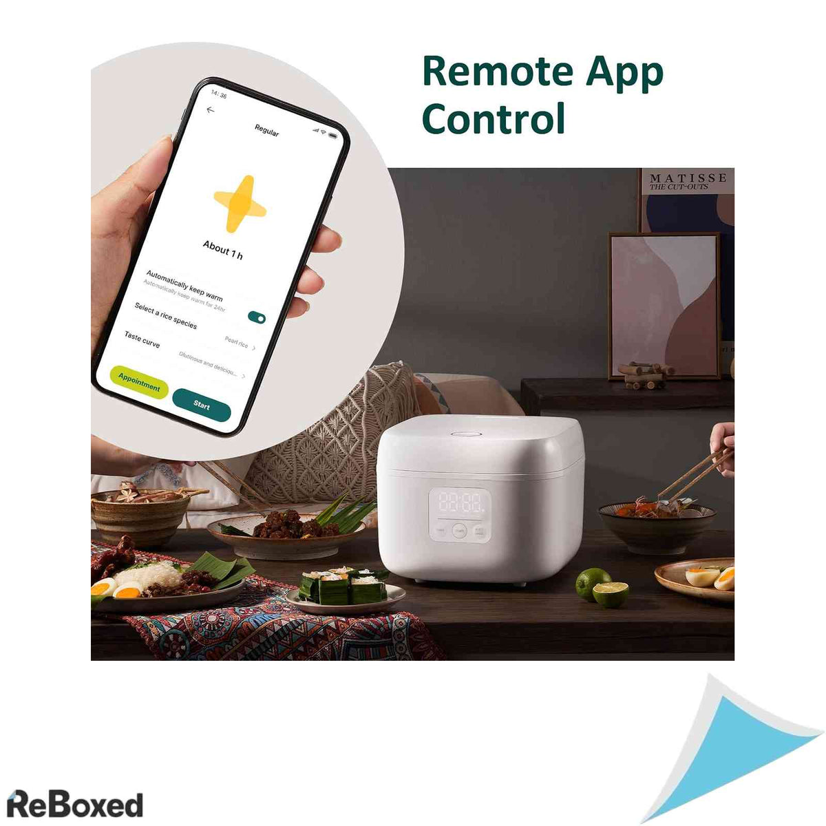 Aparat de Gatit Orez Smart joyami Mini 0.8L Vas Antiaderent Control prin Aplicatie Programare 24h Mentiune Caldura Alb