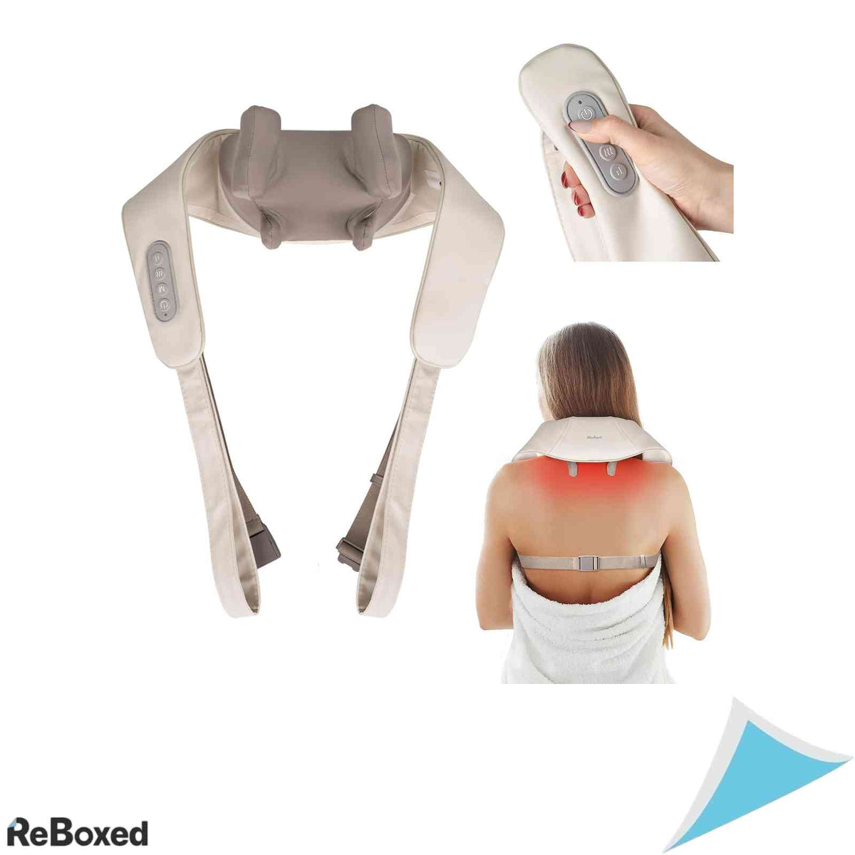 Aparat de Masaj Shiatsu Fara Fir pentru Gat Umeri si Spate Rebel Electro RBA-6005 Functie de Incalzire 2 Moduri 2 Viteze Husa Detasabila Negru