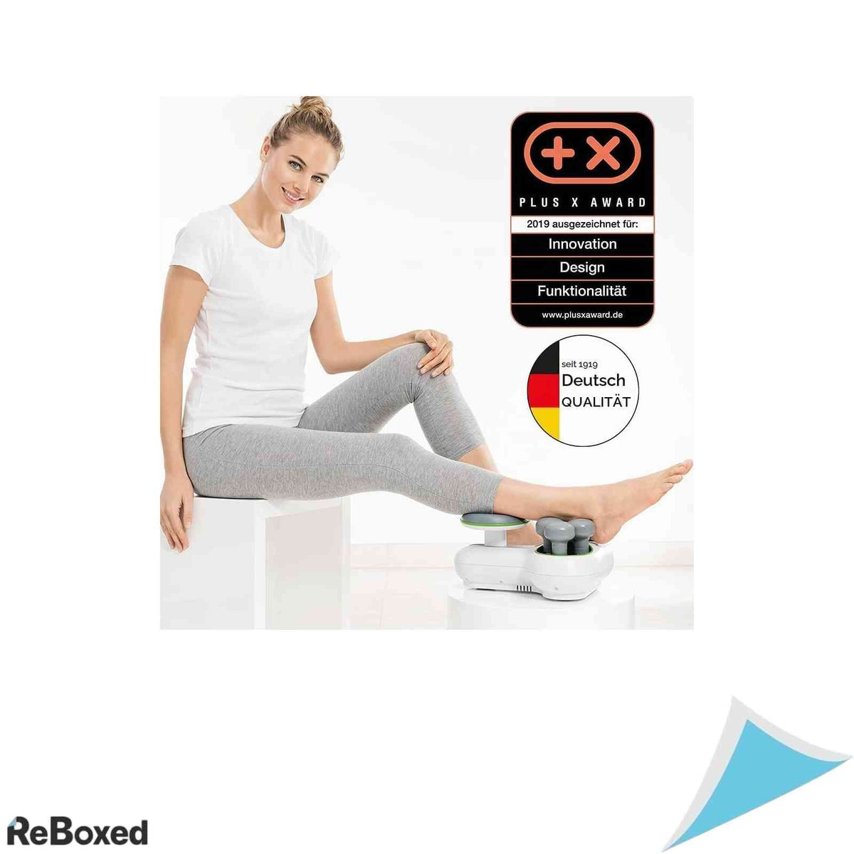 Aparat de Masaj pentru Tendonul lui Ahile Beurer FM 200 Achillomed 6 Capete Rotative 2 Viteze Inaltime si Latime Reglabile Stimulare Circulatie Alb Gri