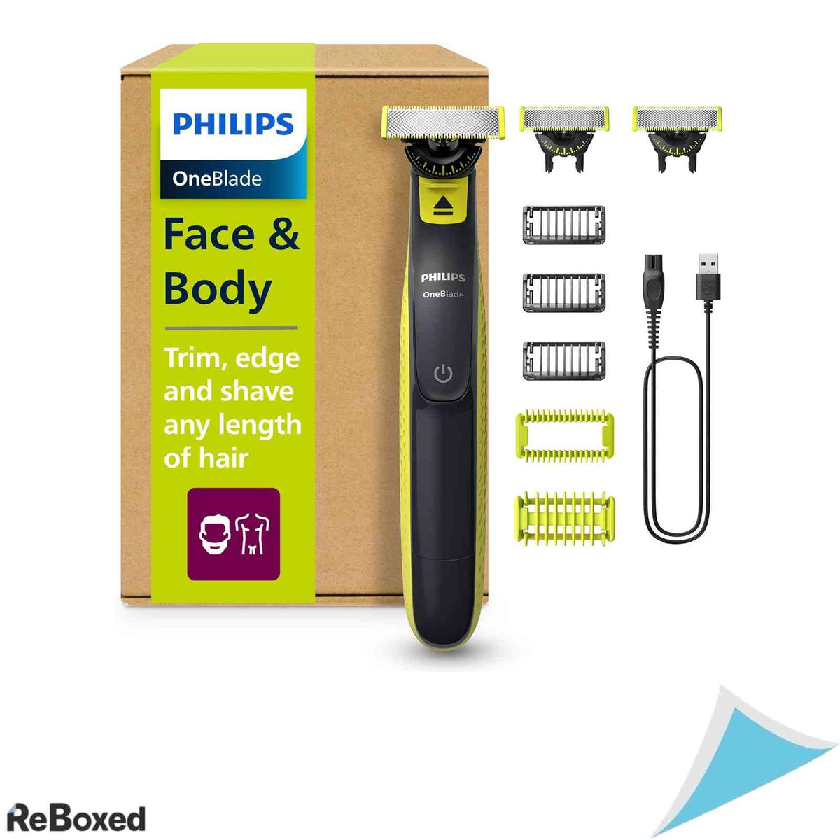 Aparat de Tuns si Breat Philips OneBlade 360 Face Body QP2824 31 3 Lame 360 Piaptani Trimmer 1 3 5 mm Protectie Piele Incarcare USB Wet Dry Negru Lime