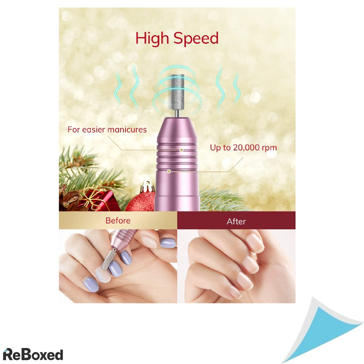 AEVO Kit Freza Electrica pentru Unghii – Trusa Manichiura USB, 11 Capete Schimbabile, 36 Benzi Slefuire, Roz