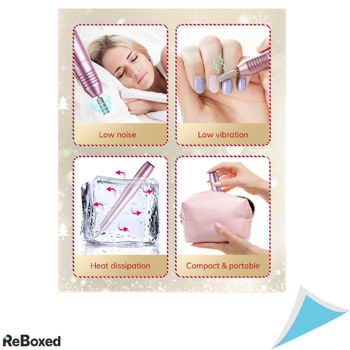 AEVO Kit Freza Electrica pentru Unghii – Trusa Manichiura USB, 11 Capete Schimbabile, 36 Benzi Slefuire, Roz