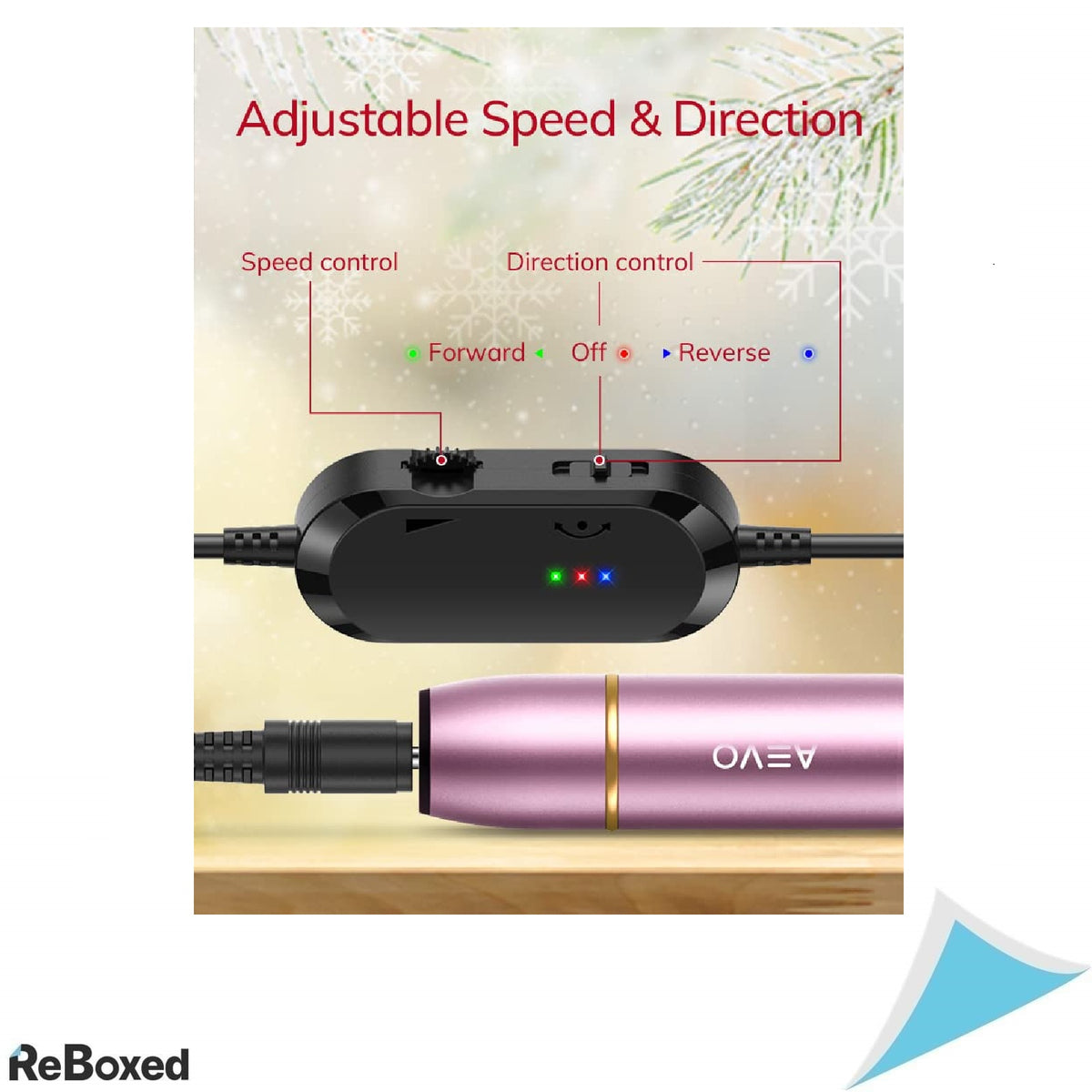 AEVO Kit Freza Electrica pentru Unghii – Trusa Manichiura USB, 11 Capete Schimbabile, 36 Benzi Slefuire, Roz