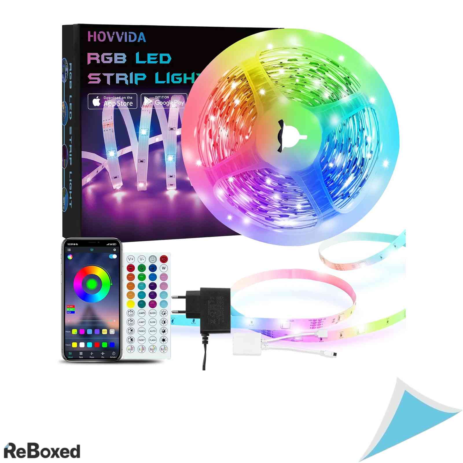 Banda LED HOVVIDA, 5 metri, 150 LED-uri RGB, Control prin Aplicatie si Telecomanda