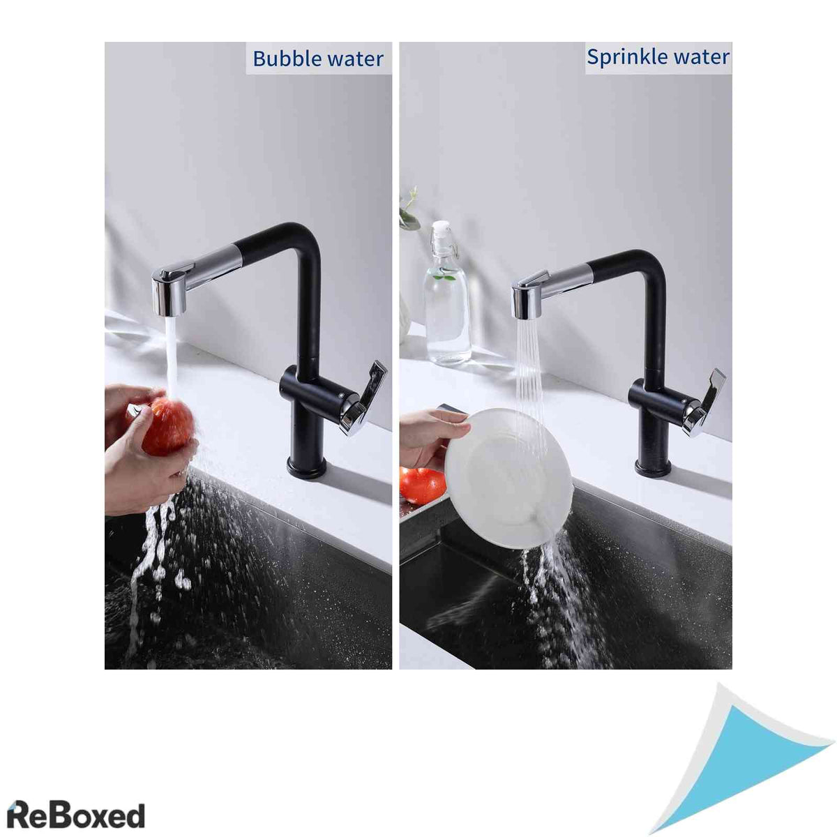 Baterie Bucatarie CECIPA cu Dus Extensibil 2 Functii Rotire 360 Grade Negru si Crom