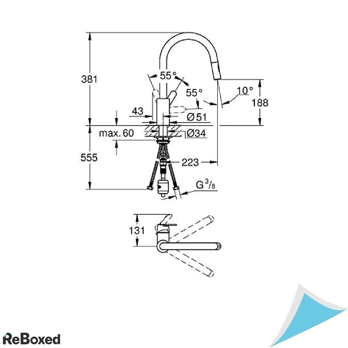 Baterie chiuveta bucatarie GROHE Get cu dus extractibil, 2 jeturi