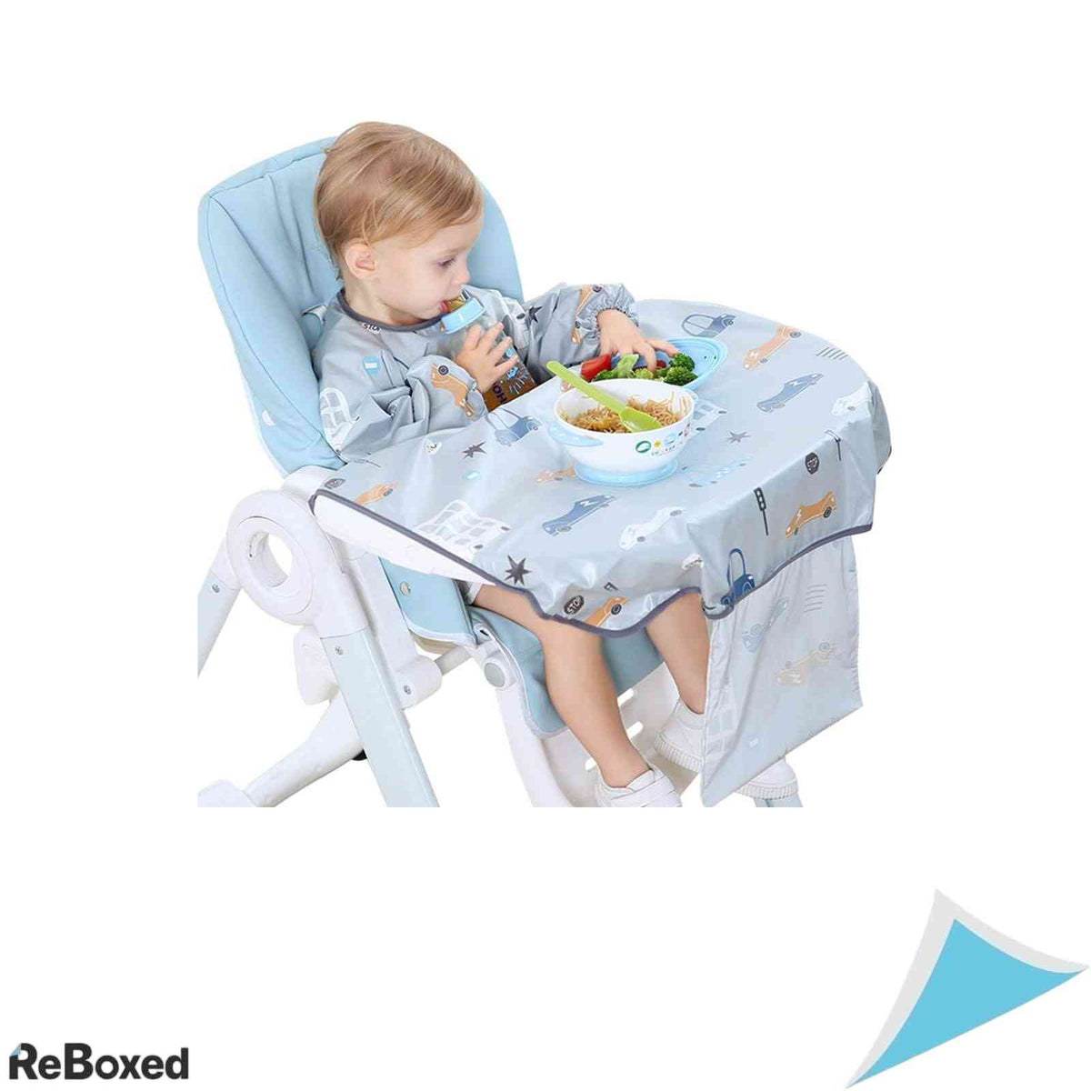 Baveta cu Maneci si Tavita Impermeabila pentru Scaun de Masa Bebe Ideal pentru Diversificare BLW 6-24 Luni
