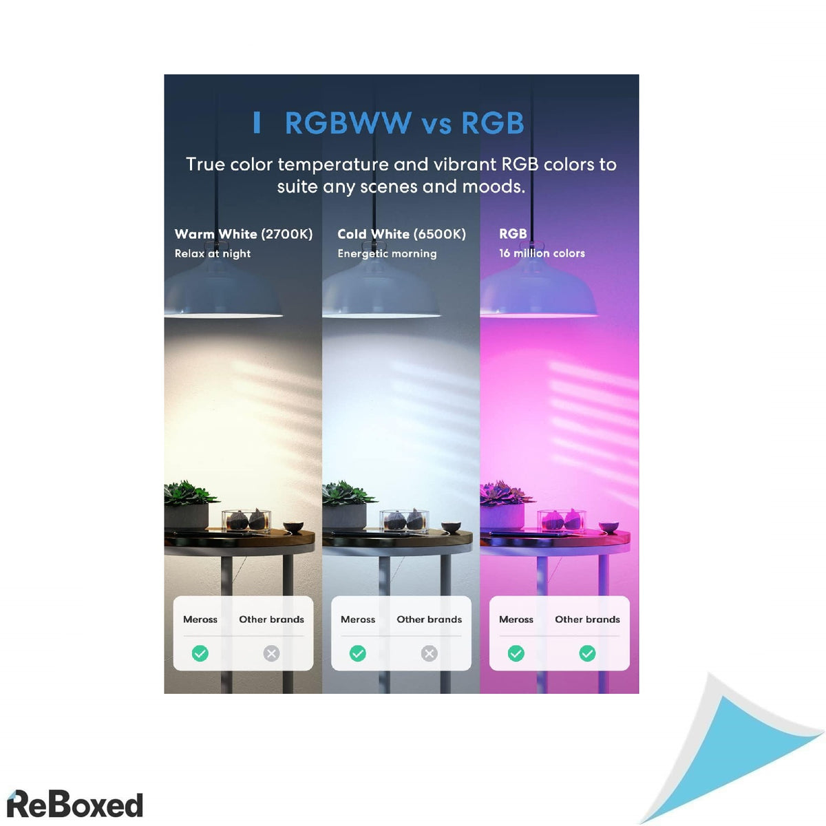 Bec inteligent Meross WiFi LED RGBWW E27, compatibil Alexa si Google Home, 9W, 2700K–6500K, dimabil