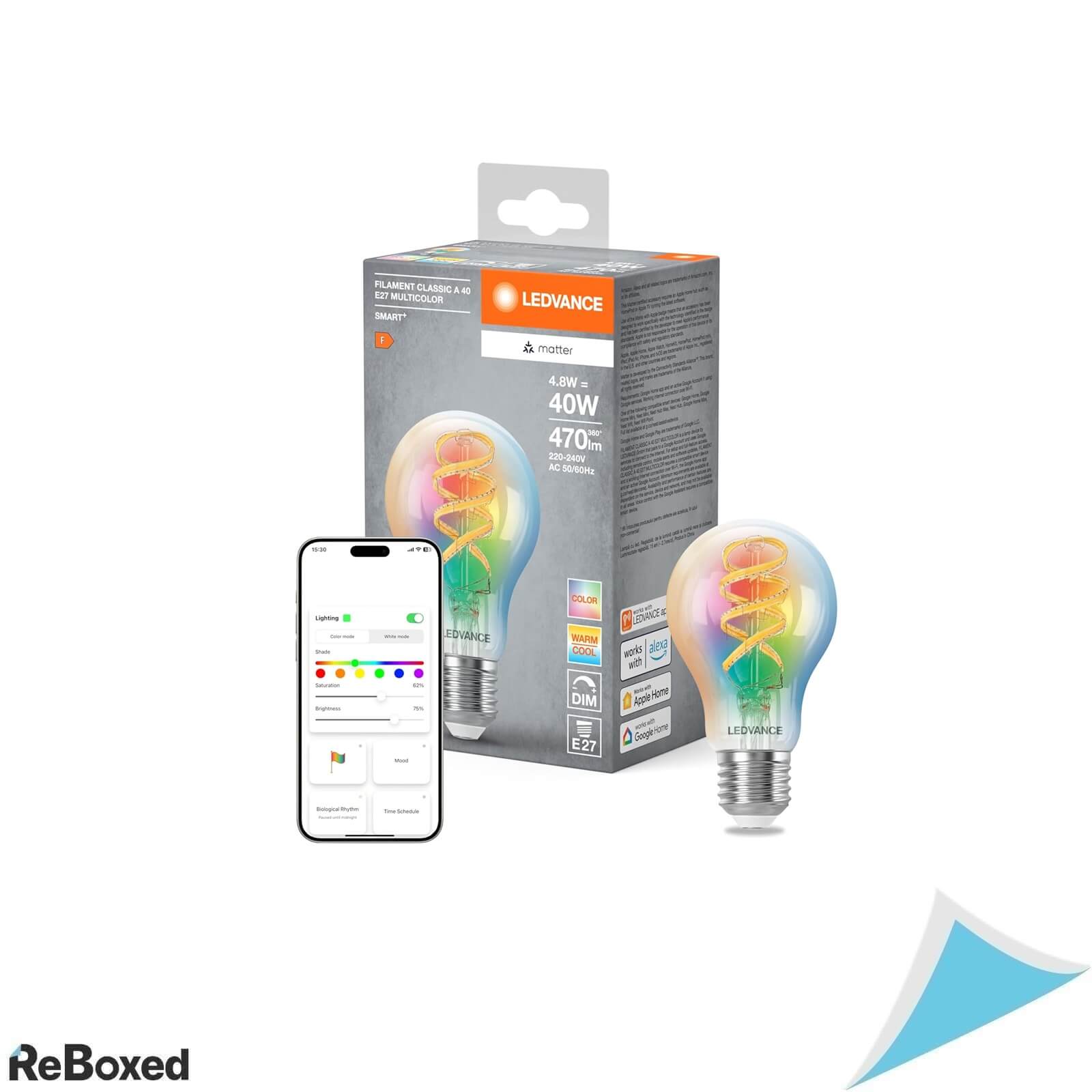 Bec Inteligent LEDVANCE Smart+ Matter E27, 4.8W (echivalent 40W), RGB + Alb Reglabil 2700-6500K, WiFi, Compatibil Alexa, Google si Apple