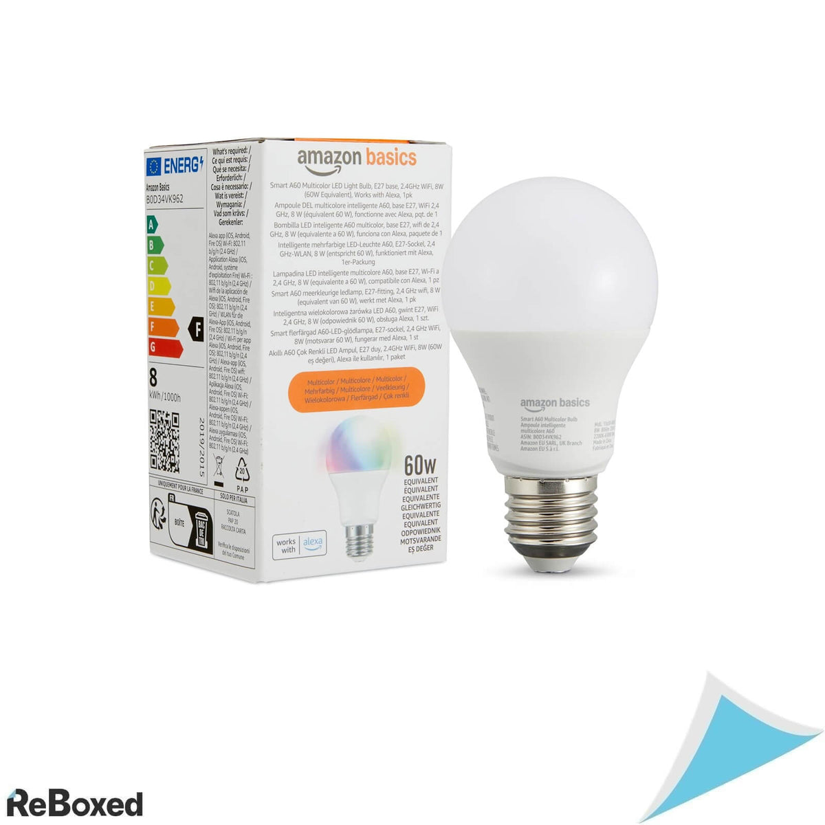Bec Smart LED Amazon Basics E27, 8W, RGB + Alb, 806 lm, WiFi