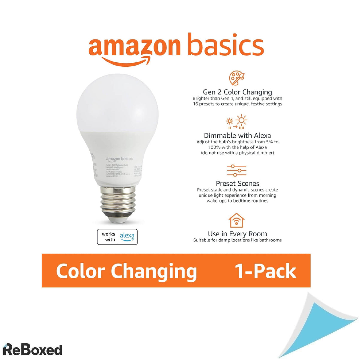 Bec Smart LED Amazon Basics E27, 8W, RGB + Alb, 806 lm, WiFi