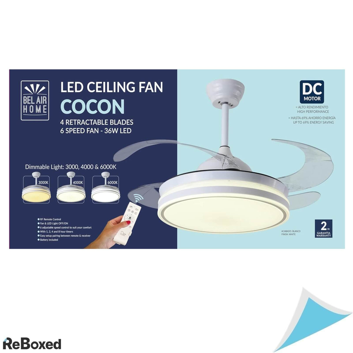 Bel Air Home Ventilator de Tavan cu Lumina LED 36W Alb