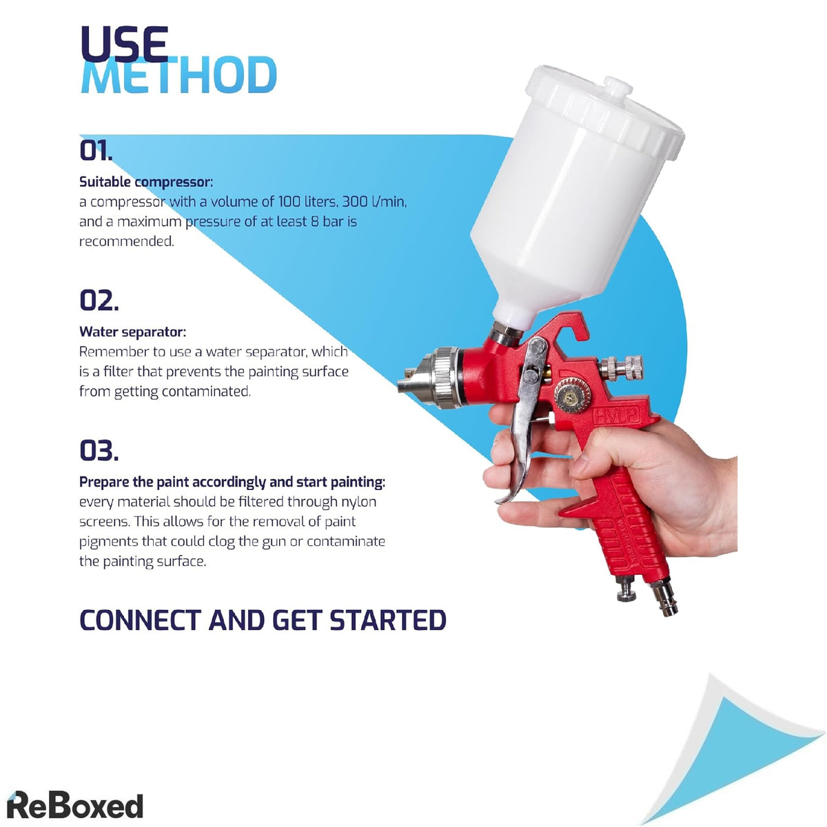 BenBow Pistol de Vopsit HVLP – Set Profesional cu 3 Duze (1.4 / 1.8 / 2.5 mm)