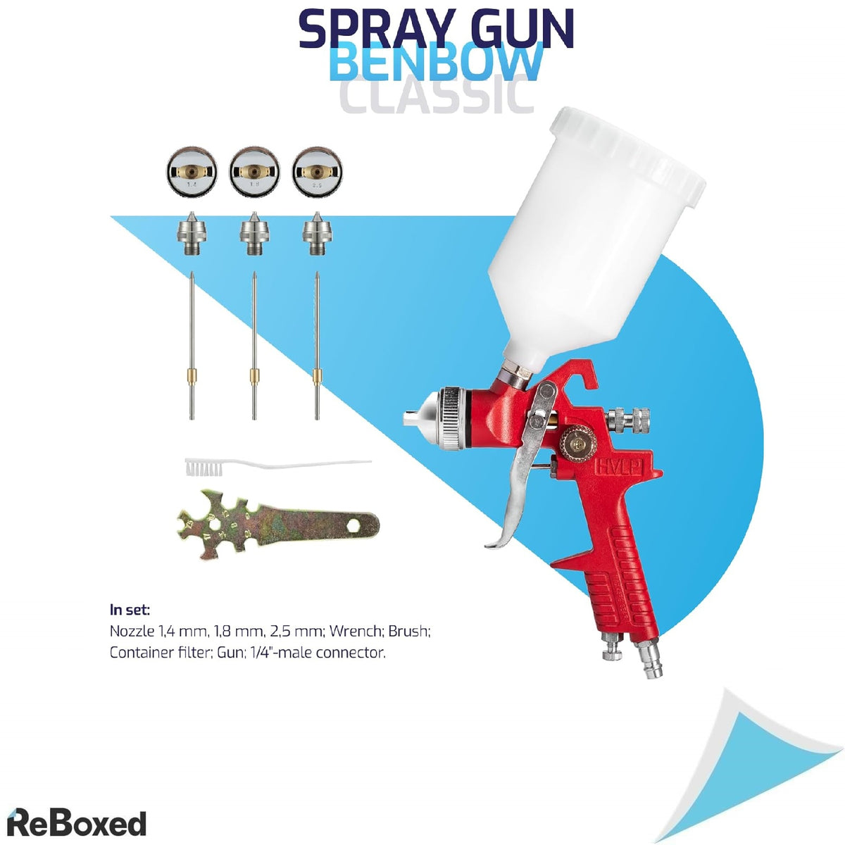 BenBow Pistol de Vopsit HVLP – Set Profesional cu 3 Duze (1.4 / 1.8 / 2.5 mm)