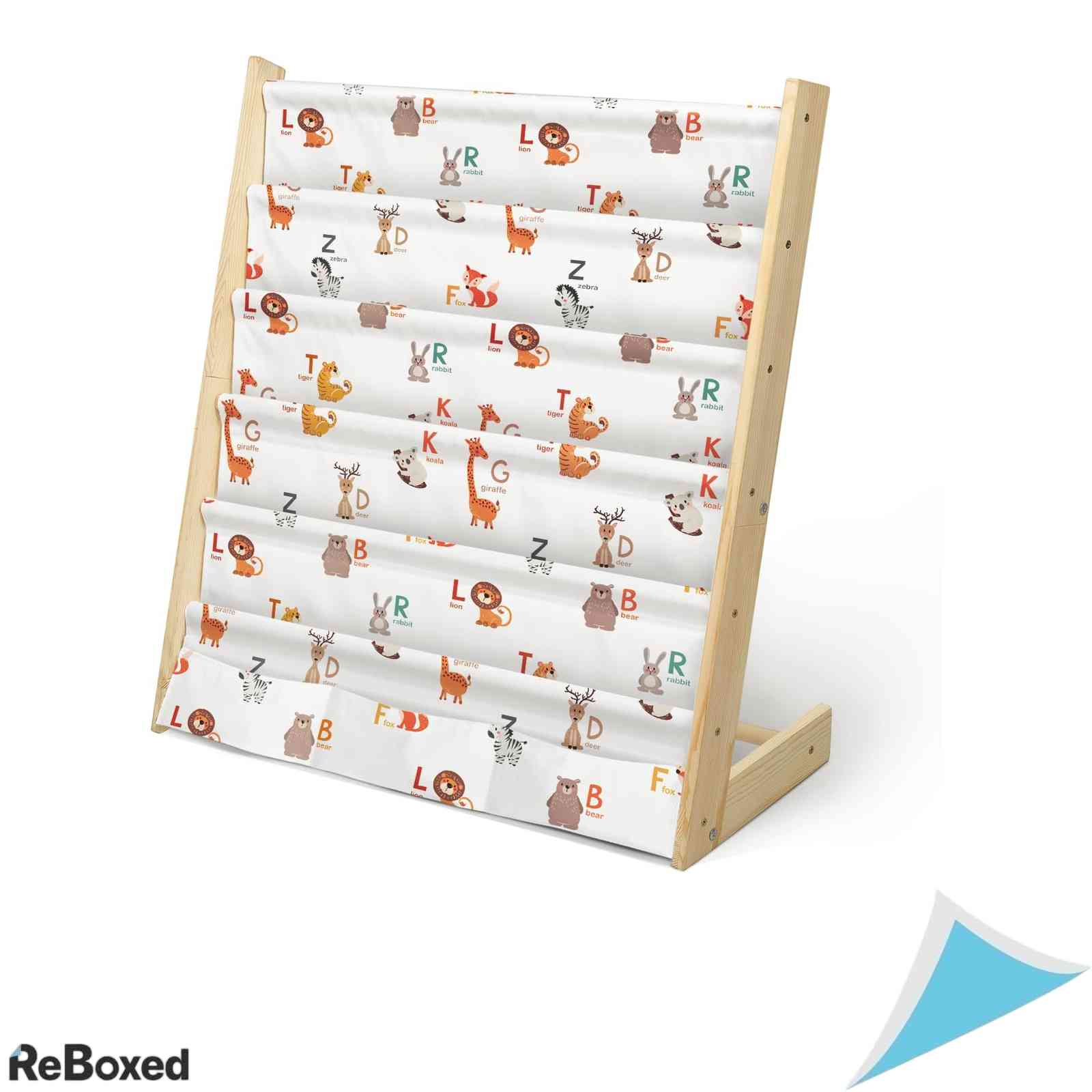 Biblioteca din lemn pentru copii wooshwa cu buzunare textile