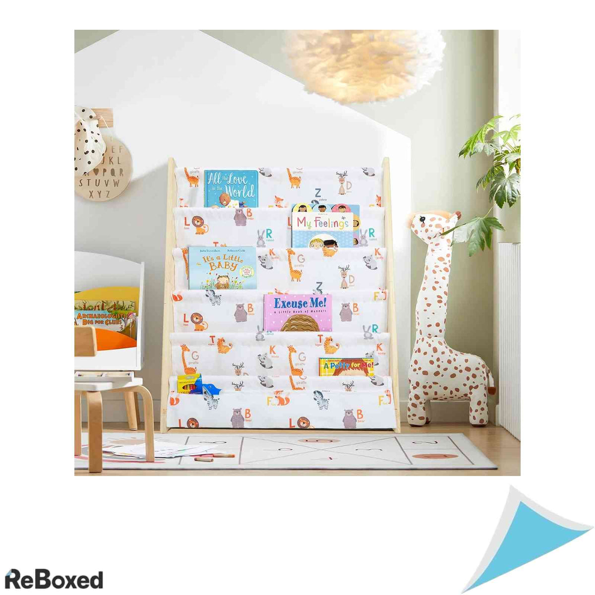 Biblioteca din lemn pentru copii wooshwa cu buzunare textile