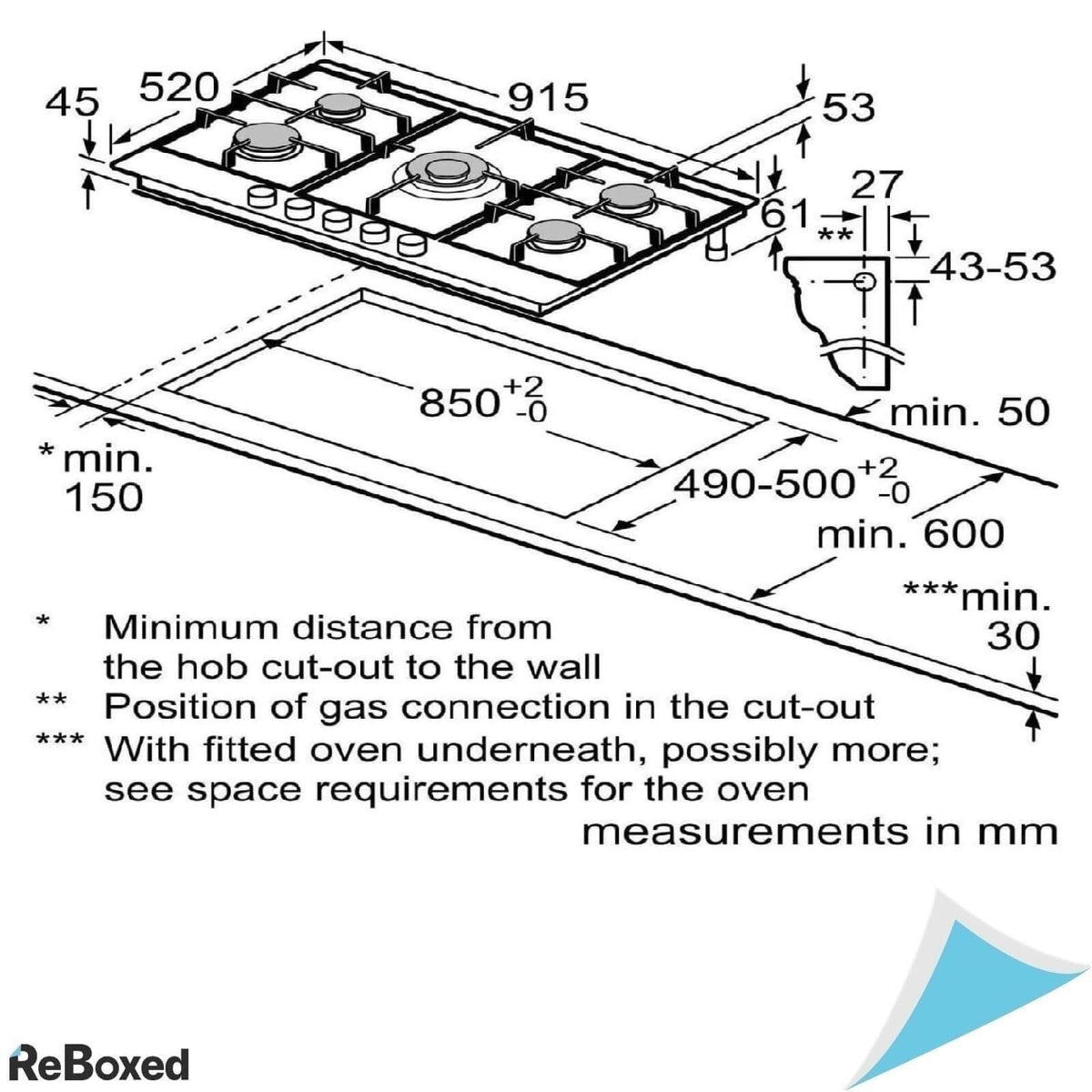 Bosch PCR9A5B90 Seria 6 Plita Gaz 5 Arzatoare 915x520x45mm