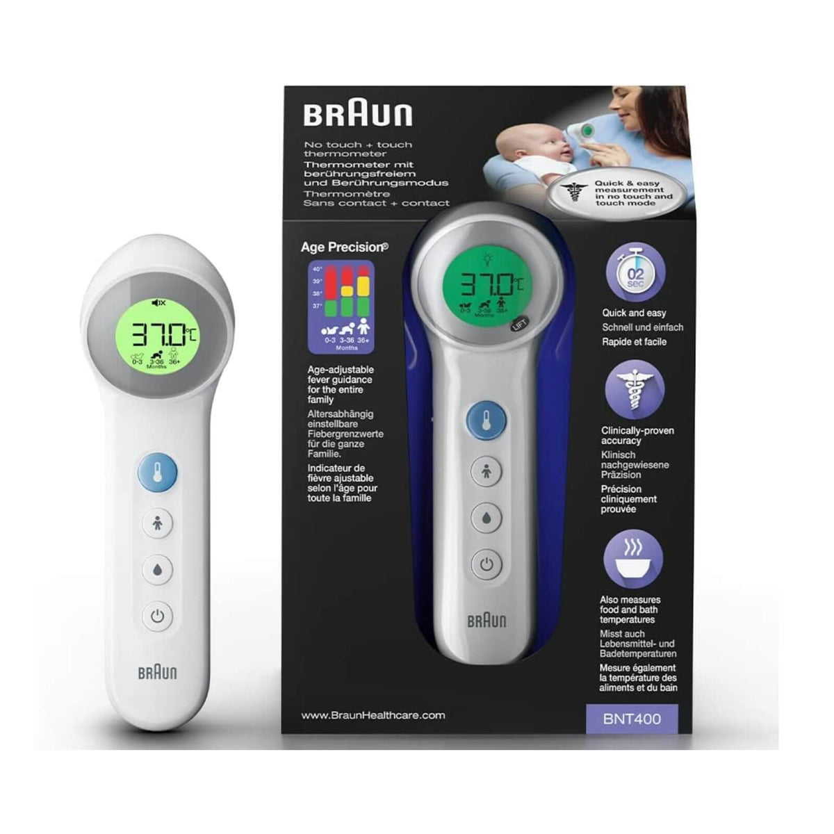 Braun BNT400WE Termometru No Touch Forehead cu Age Precision
