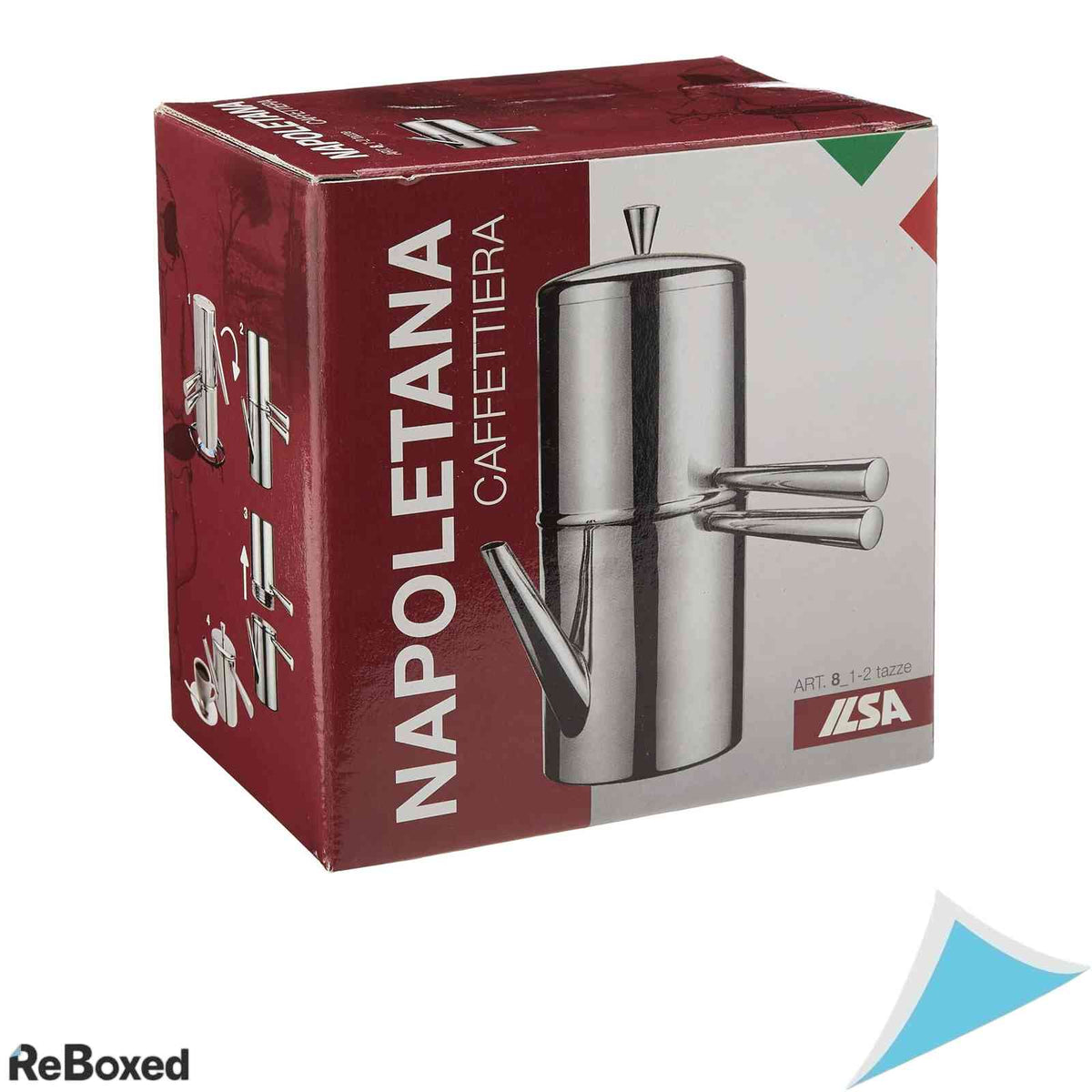 Cafetiera Neapolitana Ilsa din Inox, 1-2 Cesti, Filtru Reutilizabil, Argintiu