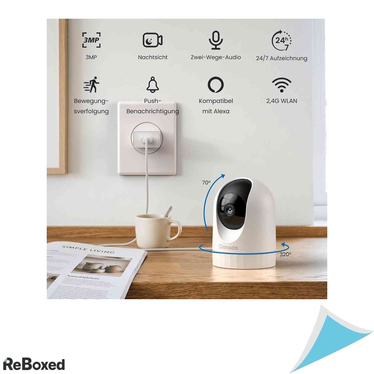 Camera de supraveghere interior Cinnado 2K WiFi 360°