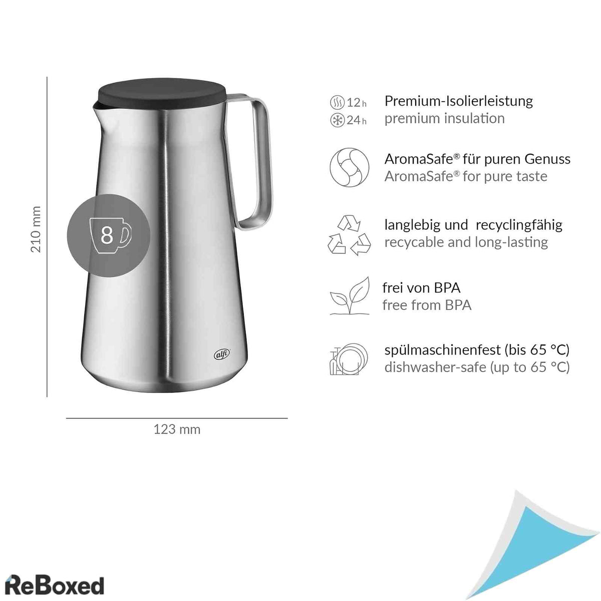 Alfi Drive Stainless Steel Cana Izotermica Mat 1 Litru Termos Cafea si Ceai din Otel Inoxidabil