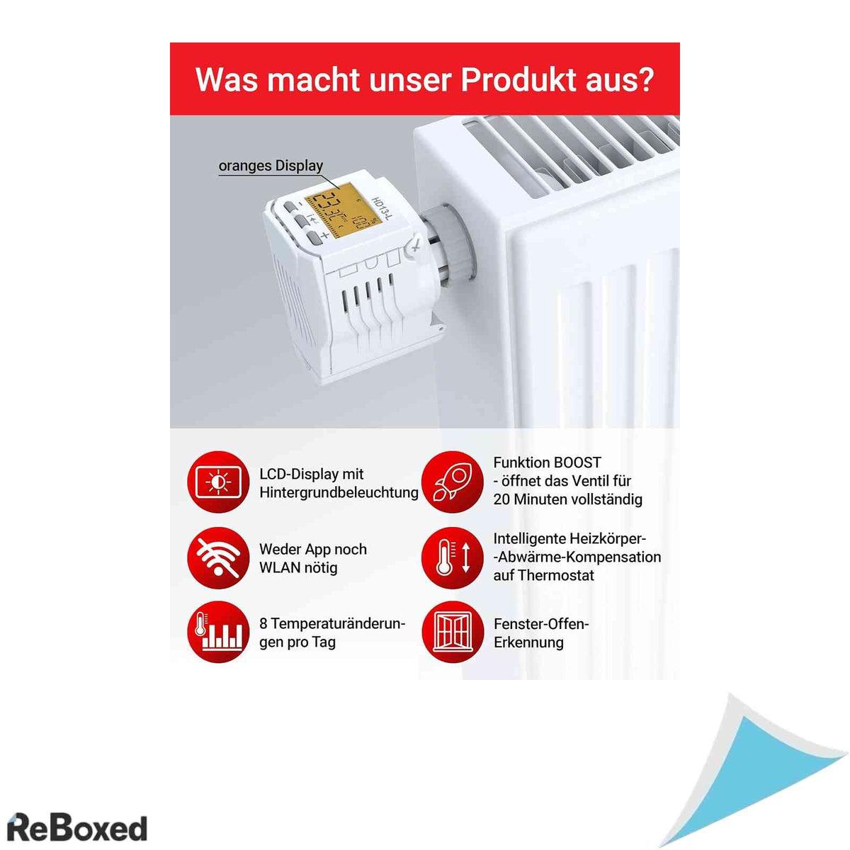 Cap termostatic programabil pentru calorifer Elektrobock HD13-L cu afisaj iluminat