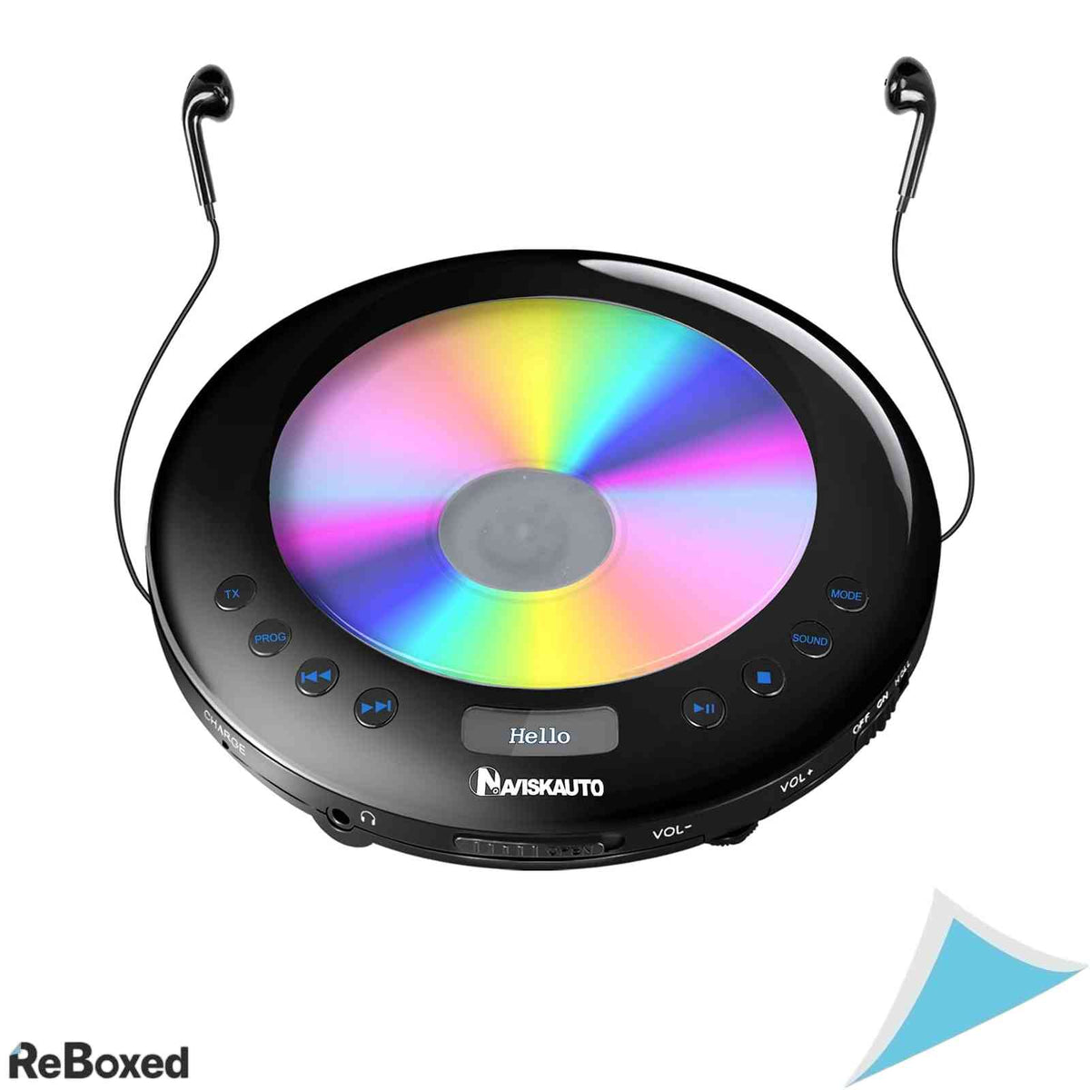 CD Player Portabil Auto NAVISKAUTO Baterie Reincarcabila 2000mAh Transmitator FM si Cablu AUX Ecran OLED cu Iluminare Protectie Anti-Shock Negru