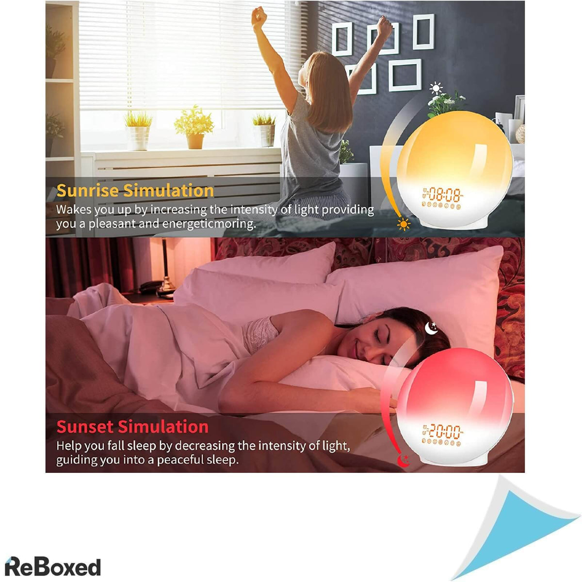 Ceas cu Alarma Dubla Generator Zgomot Alb Lampa Rasarit Soare