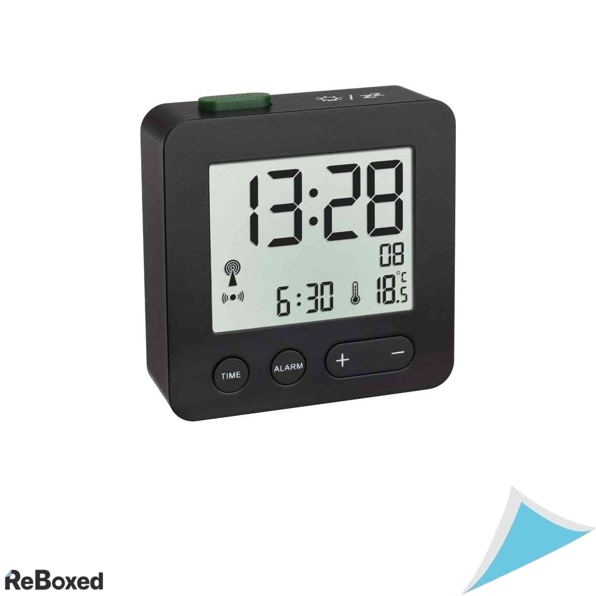 Ceas Desteptator Digital Radiocontrolat TFA Dostmann 60.2545 Afisaj Temperatura si Data Negru
